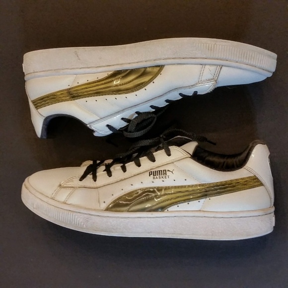 Puma BASKET White/Metallic Mens Sneakers size 11 - Picture 1 of 5